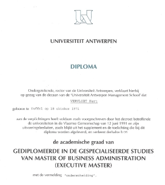Diploma Universiteit Antwerpen Master Of Business Administration